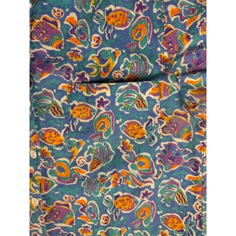 Jantzen Shirt/Short Set Women's 14 Blue Tropical Fish Print Vintage 2 Piece